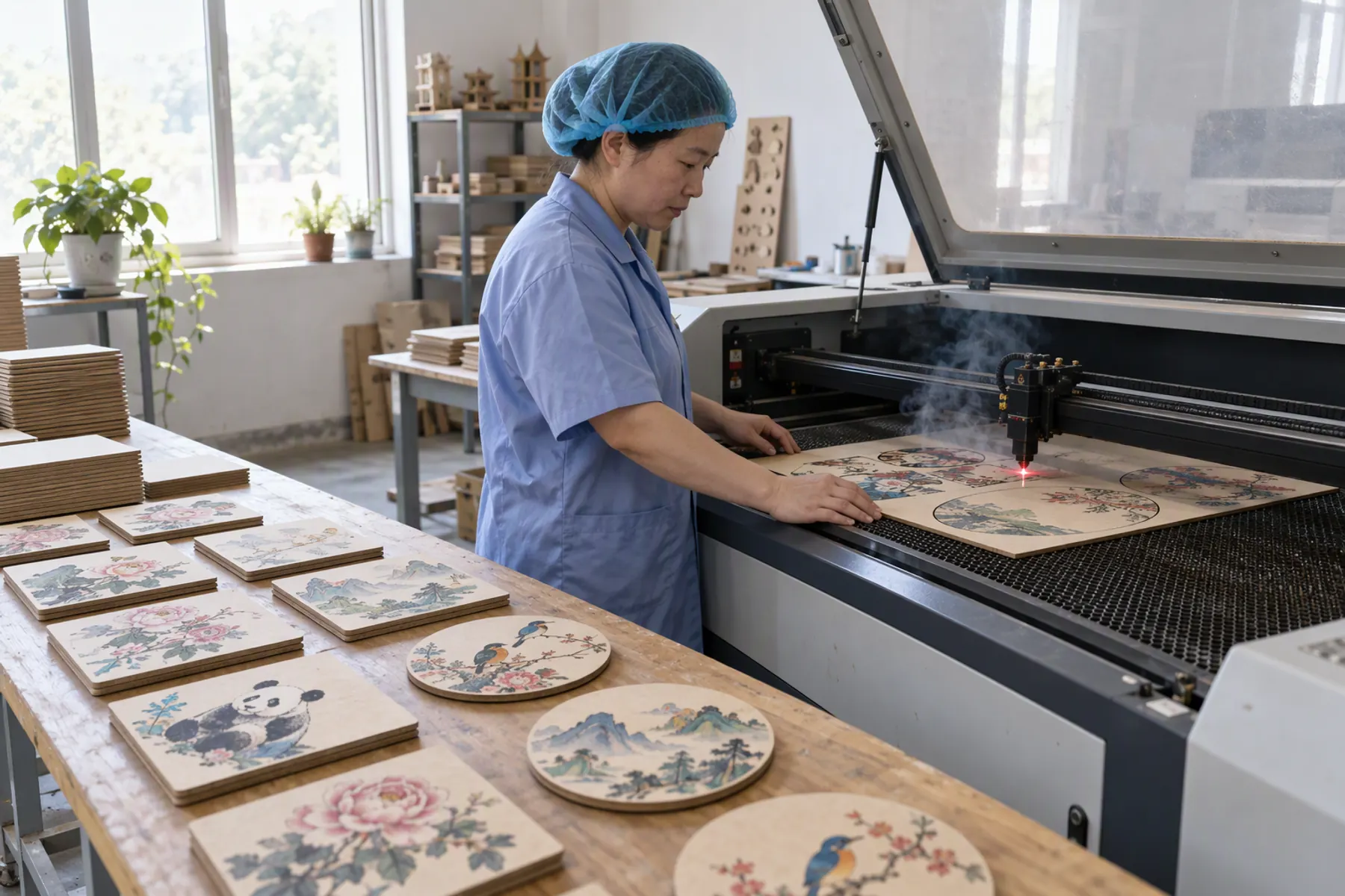 Laser cutting — the printed sheet is cut to each shape