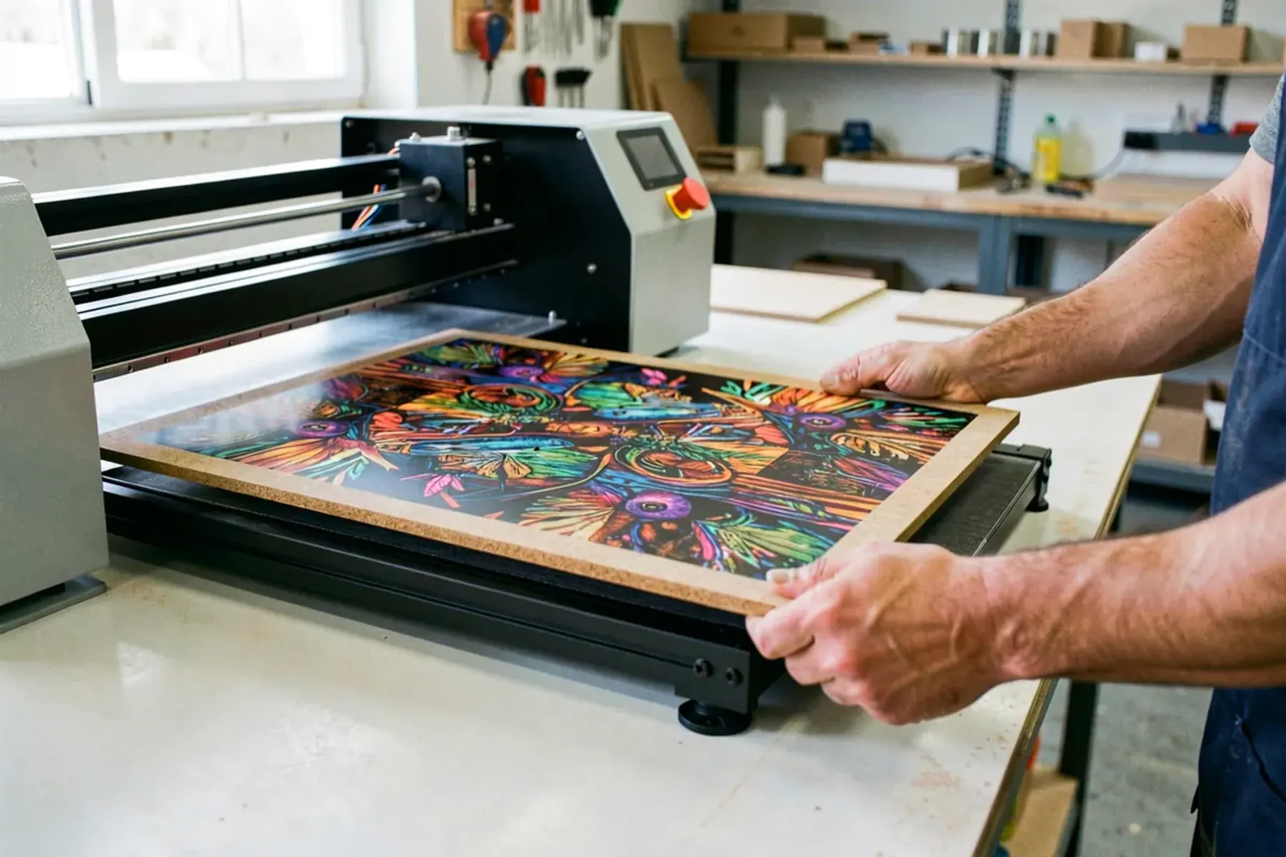 Printing — the artwork goes onto the MDF core at photo quality